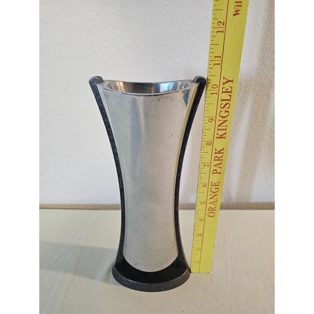 Nambe Neil Cohen MT0338 Silver Alloy and Dark Metal Flared Vase 2010 Modern